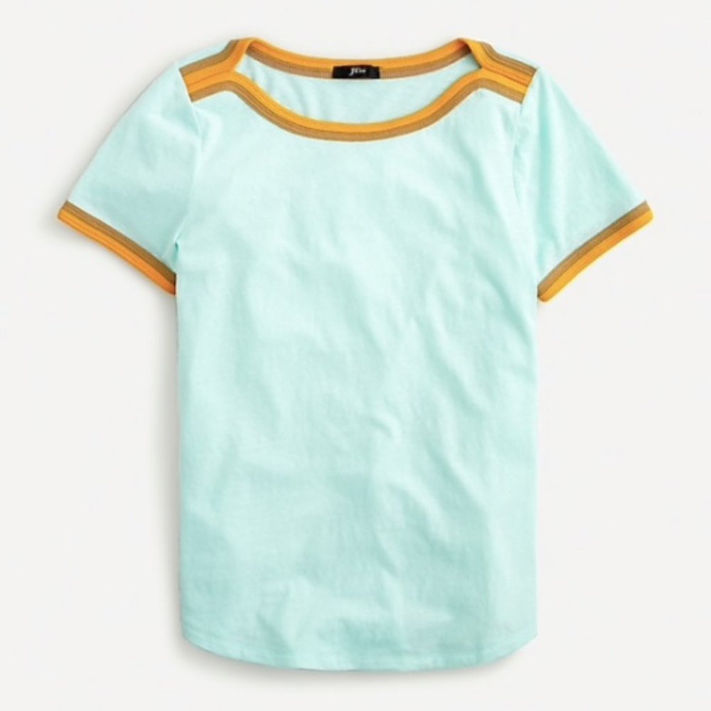 NEW J Crew Short Sleeve Pop Trim Tee Boatneck XW NWT Mint
